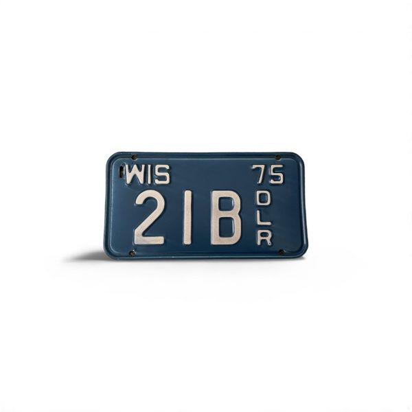 1975 WISCONSIN MOTORCYCLE DEALER LICENSE PLATE 21 B 2-DIGIT LOW NUMBER