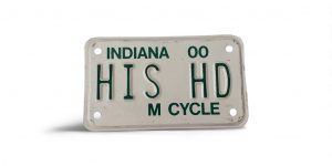 2000 INDIANA VANITY MOTORCYCLE LICENSE PLATE HIS HD HARLEY DAVIDSON MOTORCYCLES