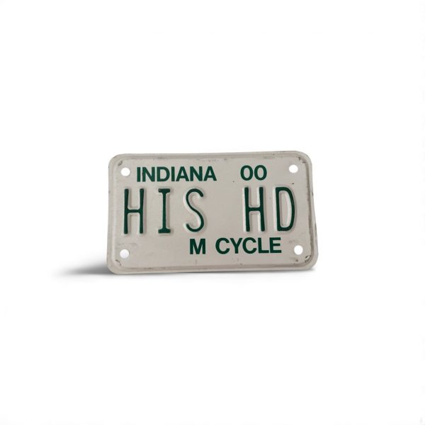 2000 INDIANA VANITY MOTORCYCLE LICENSE PLATE HIS HD HARLEY DAVIDSON MOTORCYCLES