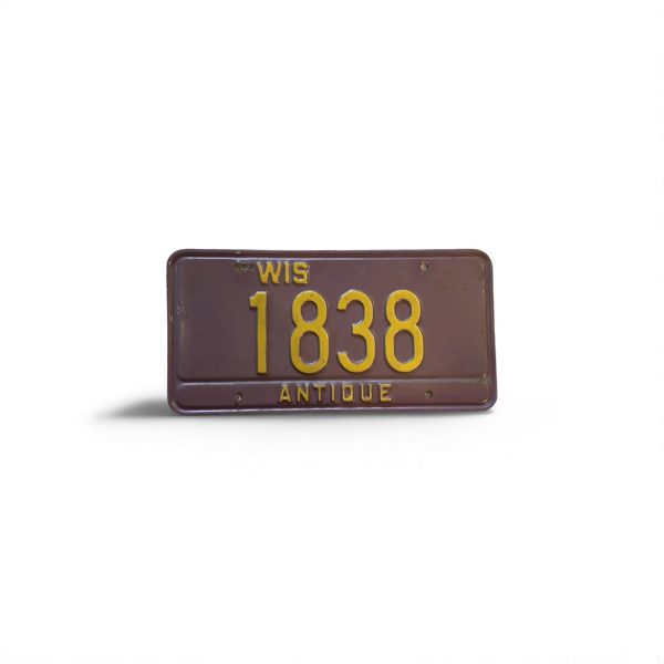 WISCONSIN ANTIQUE LICENSE PLATE LOW NUMBER 1838
