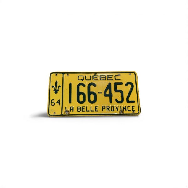 1964 QUEBEC LA BELLE PROVINCE 166 452 LICENSE PLATE