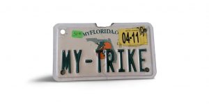 2011 FLORIDA VANITY LICENSE PLATE MY TRIKE DAMAGED TOP CENTER