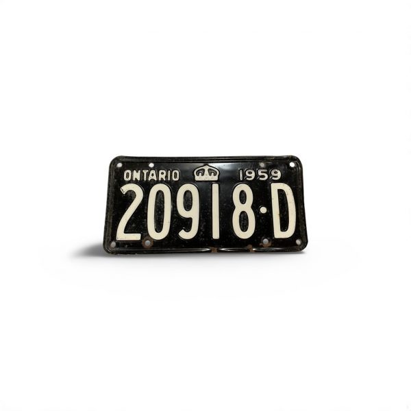 1959 ONTARIO LICENSE PLATE 20918 D CANADA