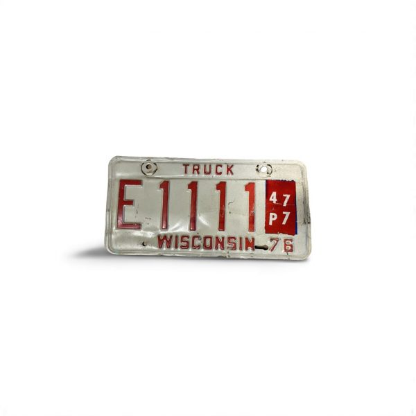 1976 WISCONSIN LICENSE PLATE E 1111 TRUCK (2 OF 2) SEE THE OTHER IF LOOKING FOR PAIR