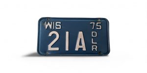 1975 WISCONSIN MOTORCYCLE DEALER LICENSE PLATE 21 A 2-DIGIT LOW NUMBER