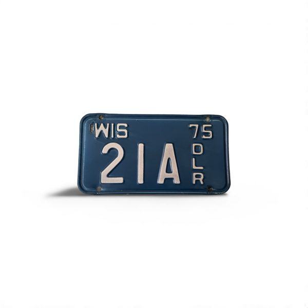 1975 WISCONSIN MOTORCYCLE DEALER LICENSE PLATE 21 A 2-DIGIT LOW NUMBER