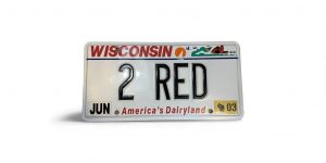 2003 WISCONSIN VANITY LICENSE PLATE 2 RED