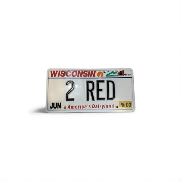 2003 WISCONSIN VANITY LICENSE PLATE 2 RED
