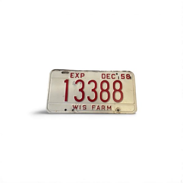 1958 WISCONSIN LICENSE PLATE WIS FARM 13388