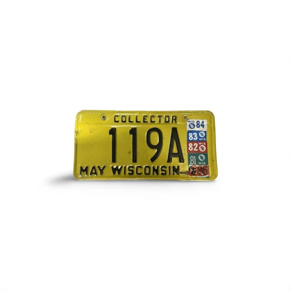 1980 HEAVILY STICKERED WISCONSIN LICENSE PLATE COLLECTOR 119A