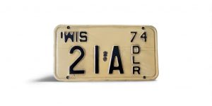 1974 WISCONSIN MOTORCYCLE DEALER LICENSE PLATE 21 A 2-DIGIT LOW NUMBER