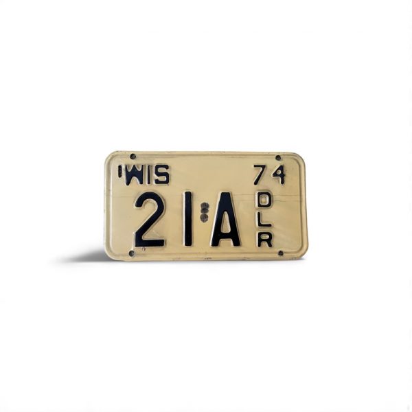 1974 WISCONSIN MOTORCYCLE DEALER LICENSE PLATE 21 A 2-DIGIT LOW NUMBER