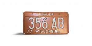 1977 WISCONSIN DEALER LICENSE PLATE 356 AB