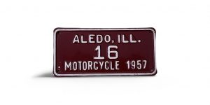 1957 ILLINOIS MOTORCYCLE LICENSE PLATE ALEDO 16 LOW NUMBER 2-DIGIT