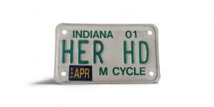 2001 INDIANA VANITY MOTORCYCLE LICENSE PLATE HER HD HARLEY DAVIDSON MOTORCYCLES