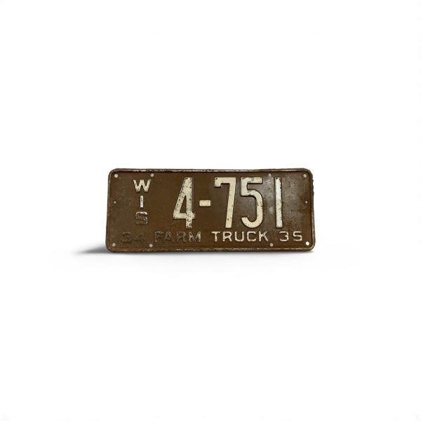 1935 WISCONSIN FARM TRUCK LICENSE PLATE 4 751