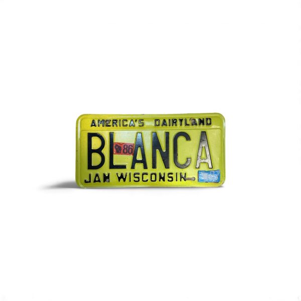 1986 WISCONSIN VANITY LICENSE PLATE BLANCA MIDDLE STICKER