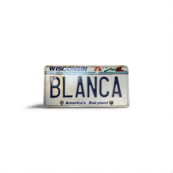 1984 WISCONSIN VANITY LICENSE PLATE BLANCA BLUE ON WHITE