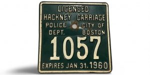 1960 CITY OF BOSTON LICENSE PLATE 1057 LICENSED HACKNEY POLICE DEPT CARRIAGE