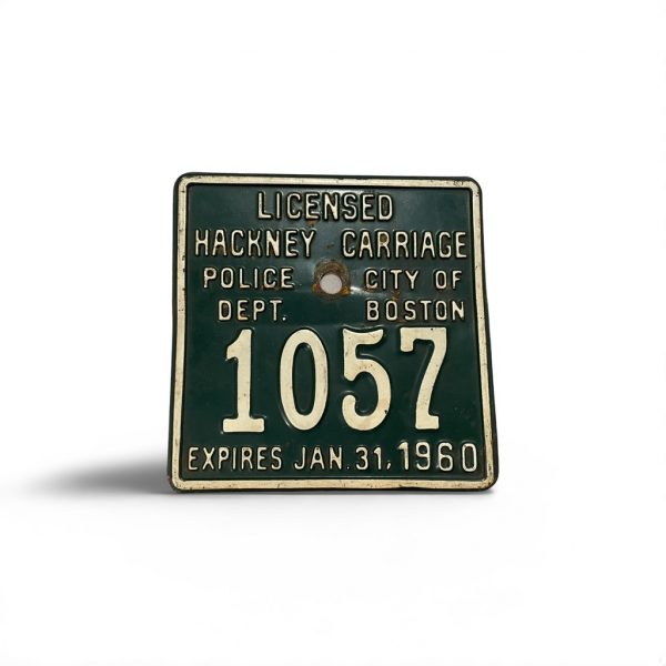 1960 CITY OF BOSTON LICENSE PLATE 1057 LICENSED HACKNEY POLICE DEPT CARRIAGE