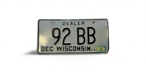 1984 WISCONSIN DEALER LICENSE PLATE LOW NUMBER 92 BB