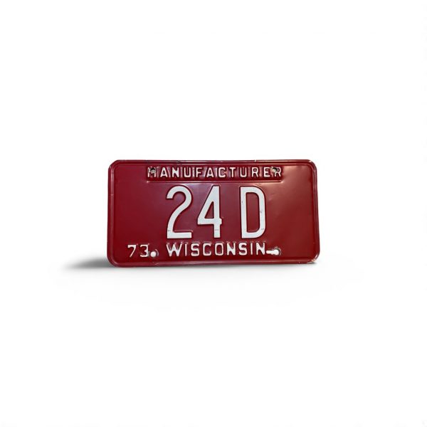 1973 WISCONSIN LOW NUMBER 2-DIGIT MANUFACTURER 24 D LICENSE PLATE
