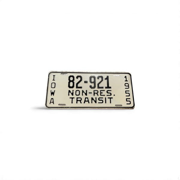1955 IOWA NON0RES TRANSIT 82 921 LICENSE PLATE