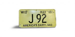 1961 WISCONSIN LOW NUMBER J 92 LICENSE PLATE AMERICA'S DAIRYLAND 2-DIGIT
