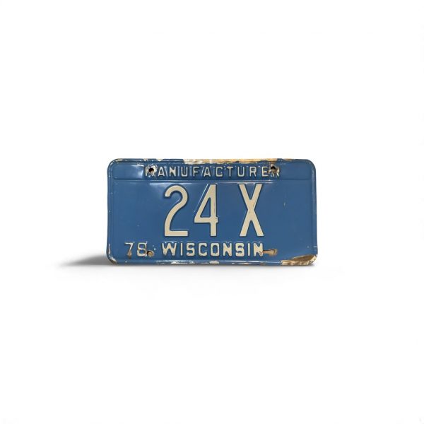 1978 WISCONSIN MANUFACTURER LICENSE PLATE LOW NUMBER 24 X 2-DIGIT