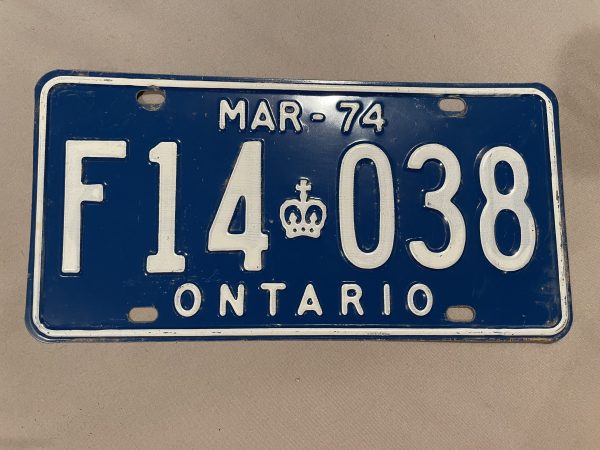1974 ONTARIO LICENSE PLATE F14 038 - Image 2