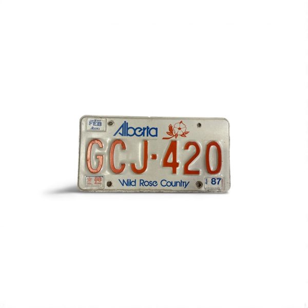 1987 ALBERTA CANADA CANADIAN GCJ 420 LICENSE PLATE WILD ROSE COUNTRY