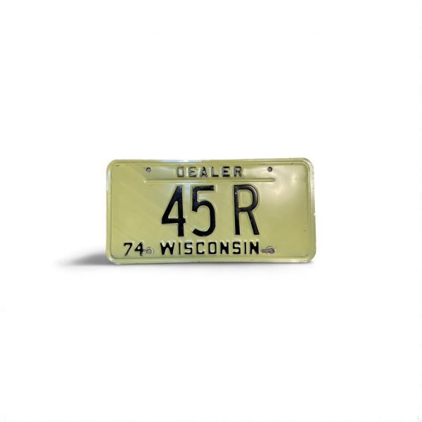 1974 WISCONSIN LICENSE PLATE 45 R 2-DIGIT LOW NUMBER DEALER
