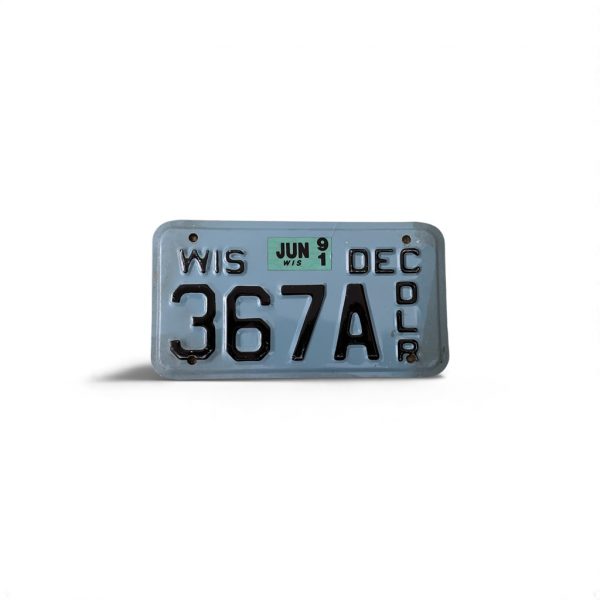 1991 WISCONSIN MOTORCYCLE DEALER LICENSE PLATE 367 A 3-DIGIT