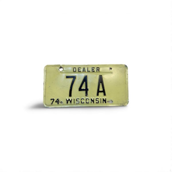 1964 WISCONSIN DEALER LICENSE PLATE 2-DIGIT LOW NUMBER 74 A