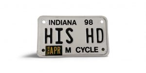 1998 INDIANA VANITY MOTORCYCLE LICENSE PLATE HIS HD HARLEY DAVIDSON MOTORCYCLES