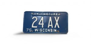 1975 WISCONSIN MANUFACTURER LICENSE PLATE LOW NUMBER 24 AX 2-DIGIT