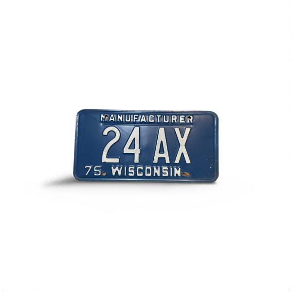 1975 WISCONSIN MANUFACTURER LICENSE PLATE LOW NUMBER 24 AX 2-DIGIT