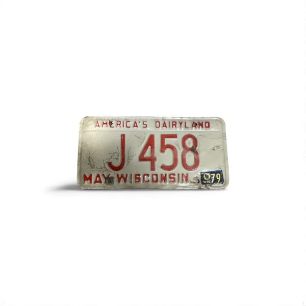 1979 WISCONSIN LICENSE PLATE J 458 AMERICA'S DAIRYLAND