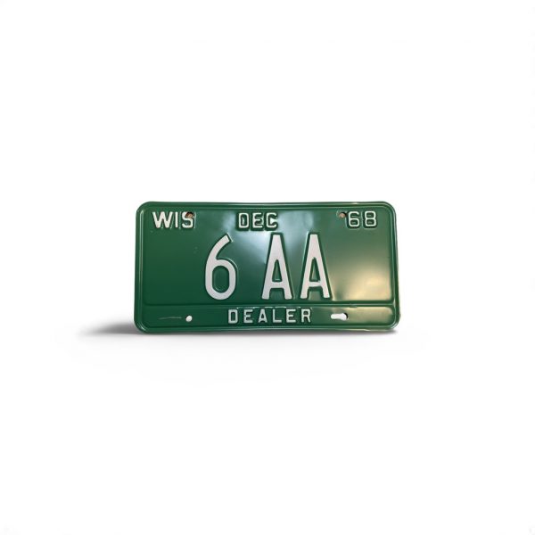 1968 WISCONSIN DEALER LOW NUMBER LICENSE PLATE 6 AA 1-DIGIT
