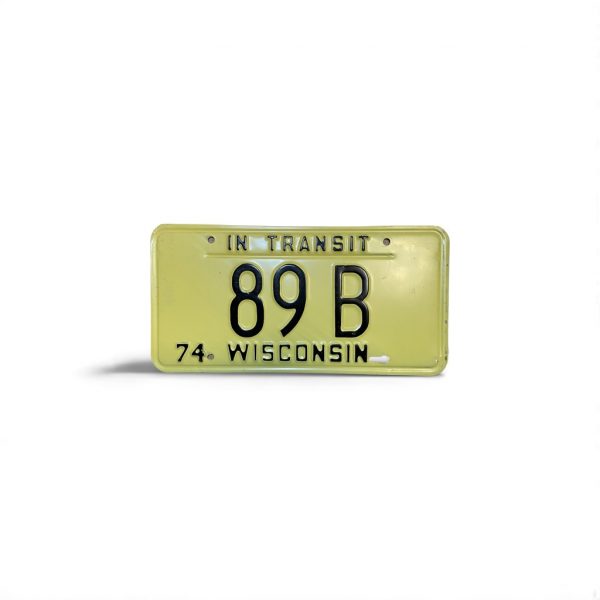 1974 WISCONSIN LICENSE PLATE 89 B IN TRANSIT 2-DIGIT LOW NUMBER