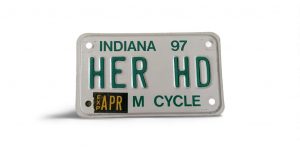 1997 INDIANA VANITY MOTORCYCLE LICENSE PLATE HER HD HARLEY DAVIDSON MOTORCYCLES