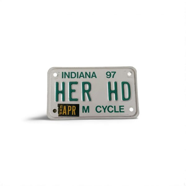 1997 INDIANA VANITY MOTORCYCLE LICENSE PLATE HER HD HARLEY DAVIDSON MOTORCYCLES