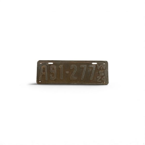 1924 WISCONSIN LICENSE PLATE A91 277 (1 OF 2) SEE THE OTHER IF LOOKING FOR PAIR