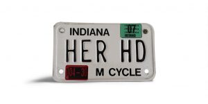 2007 INDIANA VANITY MOTORCYCLE LICENSE PLATE HER HD HARLEY DAVIDSON MOTORCYCLES