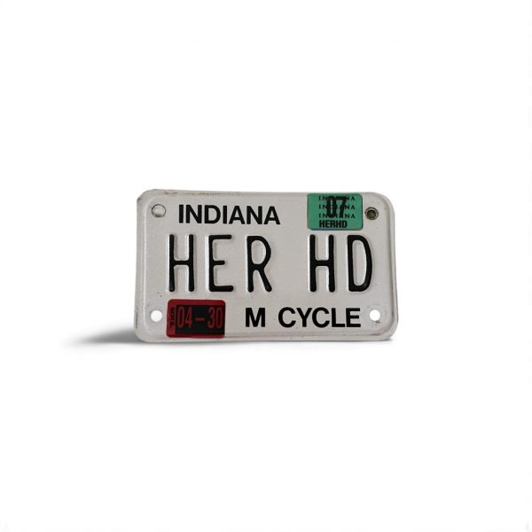 2007 INDIANA VANITY MOTORCYCLE LICENSE PLATE HER HD HARLEY DAVIDSON MOTORCYCLES