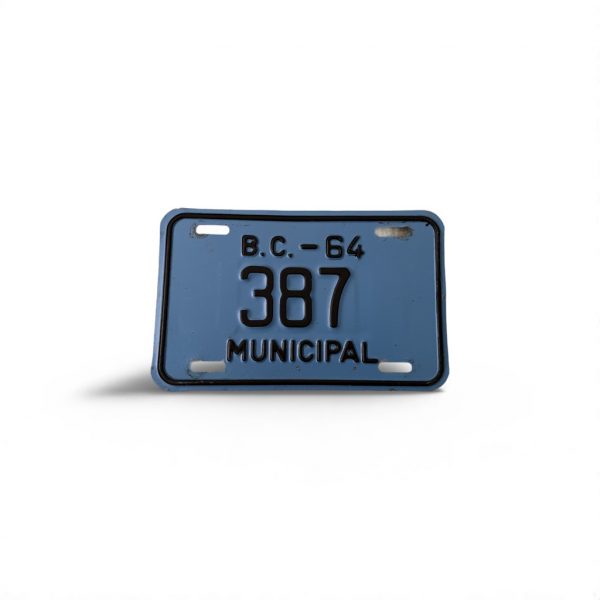 1964 BC 387 LOW NUMBER 3-DIGIT MUNICIPAL LICENSE PLATE
