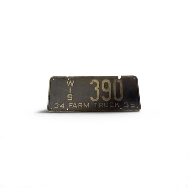 1935 WISCONSIN FARM LICENSE PLATE 390 LOW NUMBER 3-DIGIT