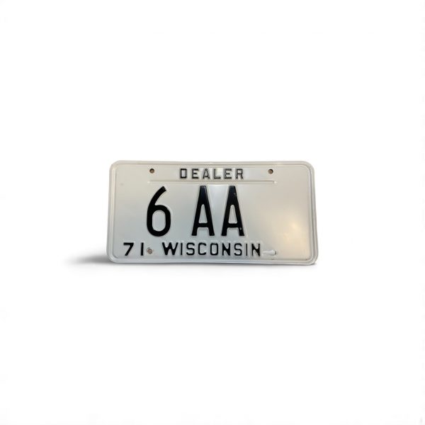 1971 WISCONSIN DEALER LICENSE PLATE LOW NUMBER 6 AA 1-DIGIT