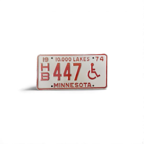1974 MINNESOTA LICENSE PLATE DISABLED 447 3-DIGIT