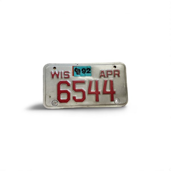 1992 WISCONSIN MOTORCYCLE LICENSE PLATE 6544 LOW NUMBER